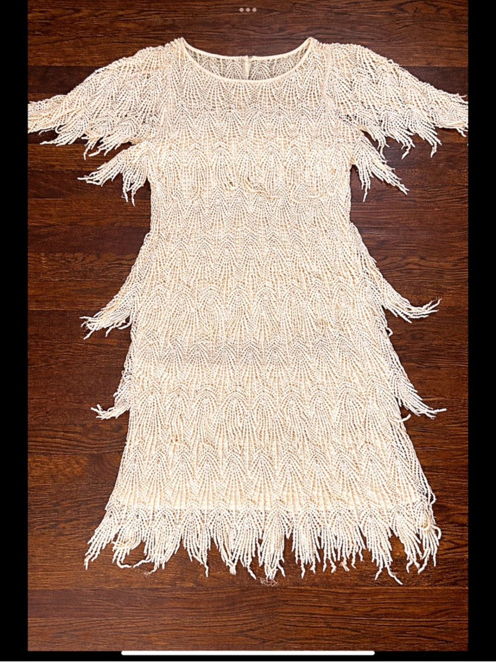 SAMAX Cream Crochet Fringe Mini Dress Lined Boho Coastal Resort Festival - Picture 16 of 16